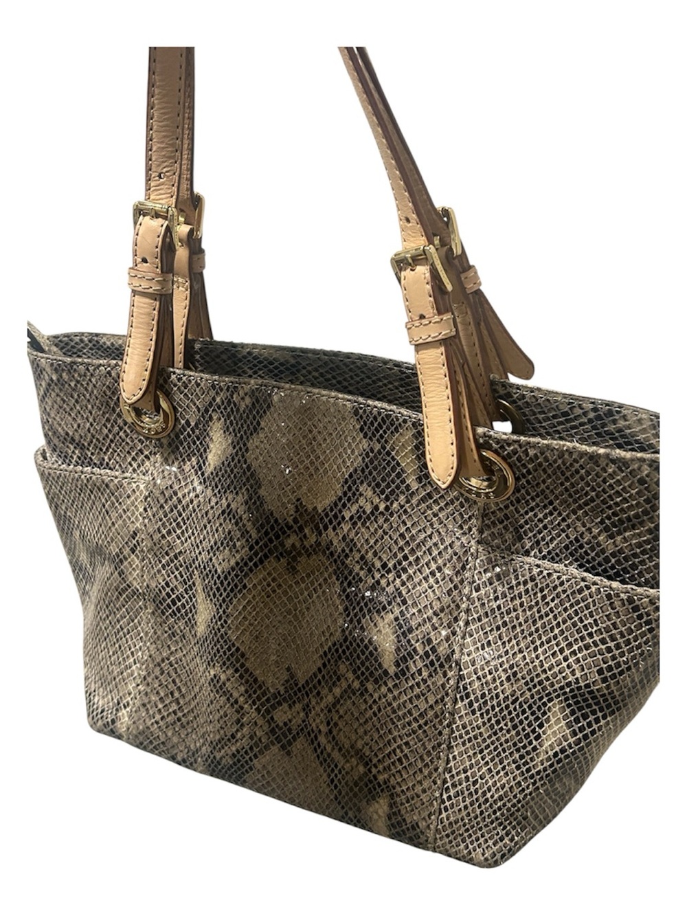 Michael Kors Snake-Print Tote in Tan and Black - Picture 2 of 8